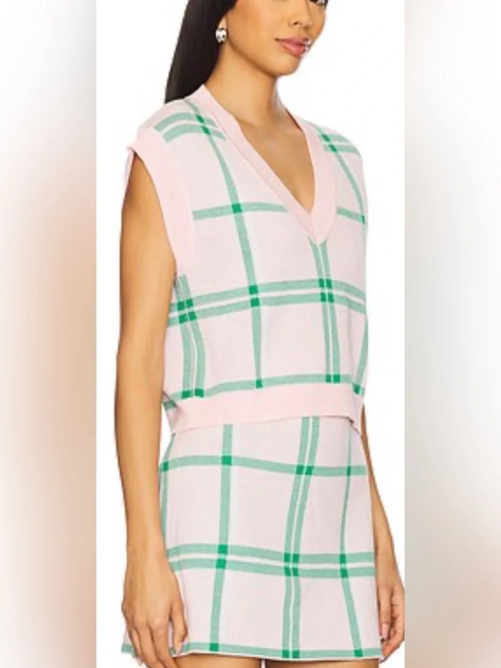 Favorite Daughter Pink and Green Plaid Knit Skirt Set New with Tags